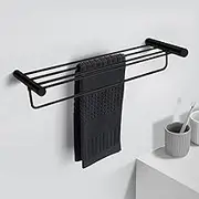 ACA International Bathroom Towel Rack with Tower Bars,SUS 304 Wall Mount Towel Holder Matt Black Finish,Bath Towel Rack Shelf (Black)