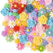 [HAIOPS] 150PCS Flatback Resin Daisy Flowers Mixed Color Resin Sunflowers Charms for Jewelry Crafts Making Scrapbooking Embellishments, Resin, No Gemstone