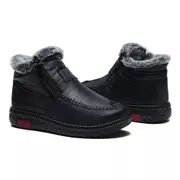 Women Waterproof Leather Warm Fleece Snow Ankle Boots Winter Non-slip Flat Shoes