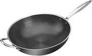 LAPYAPPE Stainless Steel Wok with Honeycomb Non Stick Design Kitchen Frying Pan for Gas and Induction Stoves Double Handle Cooking Wok for Versatile Meal Preparation