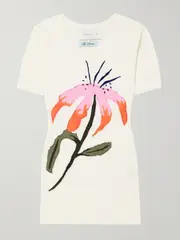[Conner Ives] Conner Ives - Floral-appliquéd Ribbed Cotton-jersey T-shirt - White - x small x small White