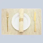 Evevda Gold Rectangle Vinyl Placemats for Dinner Table Set of 6 Wipeable 6Pcs Table Mats Metallic Plastic Place Mats for Wedding Annersary Dinner Table Decoration Mats(17.9x11.8inch/45.5x30cm)
