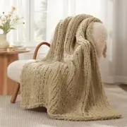 Amélie Home Chunky Knit Blanket Throw, Thick Soft Chenille Yarn 50"x60" Beige