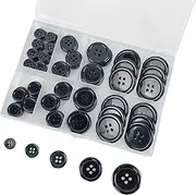 Wennuo 100Pcs Black Sewing Buttons,4-Hole Craft Buttons, 5 Sizes ,with Compartment Storage Box, Suitable for Sewing,Suit Coat Shirt Buttons，DIY Decoration (Black)