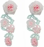 [RYEPOLNIX] Handmade Earrings Delicate Pink Rose Beaded Tassel Stud Earrings Summer Beach Sweet Cute Cool Girls Party Earrings/640