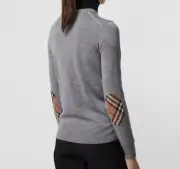 $830 BURBERRY BEMPTON GRAY MERINO WOOL ELBOW CHECK PATCHES PULLOVER SWEATER S