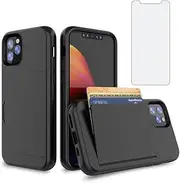 Asuwish Phone Case for iPhone 11 6.1 with Tempered Glass Screen Protector Cover and Credit Card Holder Stand Slim Hybrid Cell Accessories iphone11case iPhone11 i Phone11 11s XI 11R Women Men Black