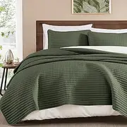 WRENSONGE Twin Quilt-2 Pieces Lightweight Bedspreads Olive Green Twin Quilt Bedding Set for All Seasons, Soft Summer Coverlet Suitable for Bed, Couch, Quilt Blanket