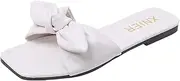 [Generic] Women Flat Sliders Summer Beach Fashion Cute Bowtie Bride Square Open Toe Hoilday Sandals Mules Slippers Flip Flops (K White 6.5 UK)