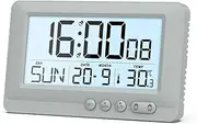 ORIA Digital Alarm Clock, Digital Clock with LCD Display, Calendar, Temperature, Battery Powered Desk Clock Travel Clock with Dual Alarms, Backlight, Snooze Function, for Bedroom, Office, Travel -Grey