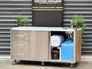COMMERCIAL GRADE STAINLESS STEEL 160CM COFFEE CART WITH WATER HEATER WOOD PANEL