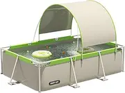 Metal Frame Above Ground Outdoor Swimming Pool；Outdoor Large Adult Swimming Pool with Canopy Sunshade Home Square Play Pool Non-Inflatable Foldable Swimming Pool(Size:4.5m)