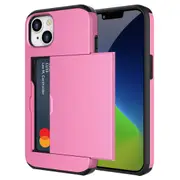 ZUSLAB iPhone 14 Plus Case Slide Armor Card Holder Protective Shockproof Hard Back Cover For Apple (2022) - Pink