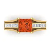 3.40ct Princess Cut Red Stone Ring Sliding bridal Set 14k Yellow solid Gold