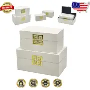 Stylish Nesting Wood Storage Boxes with Hinged Lids - White & Gold Design