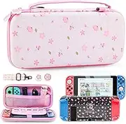 RHOTALL Sakura Pink Carrying Case Set for Nintendo Switch, Cute Cherry Blossom Storage Bag for Switch Accessories with Protective Case, Screen Protector, Adjustable Shoulder Strap and 2 Thumb Cap