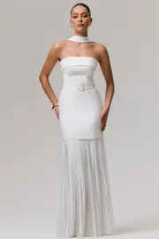 Jaquetta | White Belted Maxi Dress With Pleated Chiffon Skirt