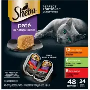 Sheba Perfect Portions Wet Cat Food Pate, Savory Chicken Entree, Roasted Turk...