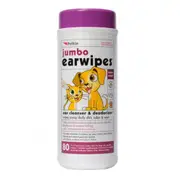 Petkin Ear Wipes Pet Ear Cleanser & Deodoriser for Dogs & Cats Jumbo 80 Pack