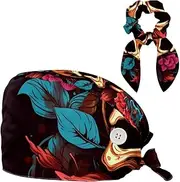 [YTYVAGT] Scrub Caps Women,Scrub Hats Suitable for Women,Flower Halloween Mexican Skull
