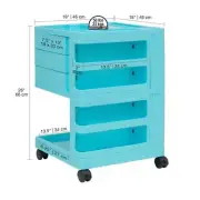 Studio Designs Mobile Storage Cart 28" H X 22" W, Plastic Frame In Turquoise
