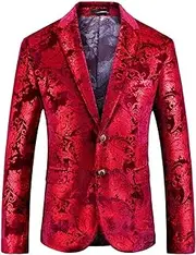 [Maiyifu-GJ] Men Luxury Floral Dress Suit Velvet Stylish Wedding Blazer Jacket 2 Button Jacquard Party Prom Sport Coat Tuxedo