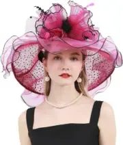 Women Party Church Derby Top Hats Organza Sun Visor Cap Ladies Medium, Rose 1