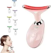 Facial Massager for Face and Neck,Anti-Wrinkle Neck Face Massager With 7 LED Colors,Face Neck Massager for Daily Skin Care Routine (Pink)