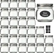 [Rainforce] Small Glass Mason Jars 8 oz 30 Pack With Silver Lids -1/4 Quart Canning/Storage Pickling Jars For Jelly, Jam, Honey, Pickles and Spice With Free 30 Chalkboard Labels