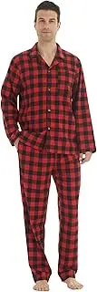 [Lanbaosi] Mens Pajama Sets Soft Flannel Cotton Sleepwear Long Sleeve Button Down Plaid Shirt Pants Pjs Set Loungewear