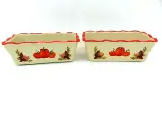 Fall Mini Loaf Pan Pumpkins Leaves Acorn Autumn 6" Set / 2 Baking Pans Stoneware