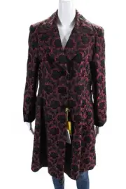 Etro Womens Button Front Pointed Lapel Floral Jacquard Coat Black Pink IT 48