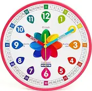 Homotte Analog Learning Clock for Kids, 10 Inch Pink Wall Clock for Bedroom, Telling Time Teach Clock, Children's Silent Non-Ticking Educational Wall Clock for Classroom Girls Home Decor