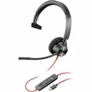 Poly Blackwire 3310 Wired On-ear Mono Headset - Black - Monaural - Supra-aural - 32 Ohm - 215 cm Cable - Omni-directional Microphone - Noise - USB C,