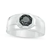 Men's 0.75 CT. Enhanced Black Natural Diamond Octagon Frame Signet Ring in Sterling Silver
