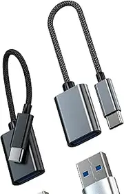 USB C to USB Adapter for iPhone 16 15 OTG Cable (2 Pack) Compatible with Samsung Apple MacBook Connector Type C Jack Plug for iPad Tablet Key Data Converter Portable Charging Car