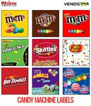 (12) CANDY VENDING MACHINE STICKERS LABELS - 2.5" x 2.5"