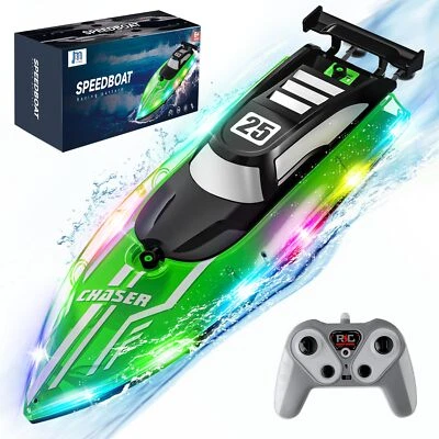 RC Boat with LED Lights for Kids, 2.4Ghz Remote Control Racing Boats for 8-12,To