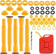 Gas Can Spout Replacement, Gas Can Nozzle Replacement(5 Kit-Yellow), Fit for Most 1/2/5/10 Gal Can, Fuel Can Spout Replacement With Vent Caps, Rubber pad, Spout Cover, Base Caps