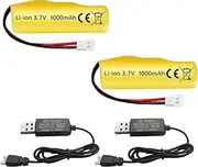 2PCS 3.7V 1000mAh Li-ion Battery with Molex Plug and USB Charging Cable Suitable for RC Engineering Vehicles Drifting Vehicles Trucks Off-Road Vehicles High-Speed Climbing Racing Cars Boats