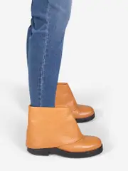 Brown Leather Fold Over Ankle Boots