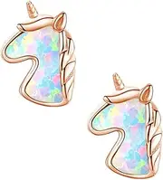 [Veemoon] 1 Pair Elegant Opal Unicorn Ear Studs for Unique Girl Fashion Accessory Ear Decor for Parties and Daily Wear present for Loved Ones