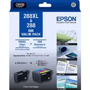 Epson 288 and 288XL 4 Ink Cartridge Value Pack