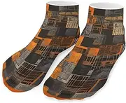 [QMNVBDS] Orange Square Pattern Socks Ankle Length Socks Casual Short Socks for Women Men Low Cut Sports Socks Running Socks No Show Socks Ankle Socks Athletic Socks Workout Socks, Style, One Size