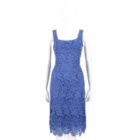 在飛比找Yahoo奇摩購物中心優惠-ALBERTA FERRETTI 藍色織花蕾絲背心洋裝