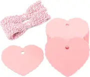Pink Gift Tags, 100PCS Heart Gift Tags with String, 2.35 X 2.16 in Blank Hang Ta