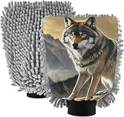 XYMZR Wolf Rock Landscape Retro Absorbent Microfiber Car Wash Mitt, Funny Cute Anime Scratch Free for Cars Cleaning, Home Cleaning Mitts, 2 Pack, 10.24” L x 7.09” W