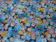 Tsum Tsum Characters Blue Cotton Fitted Cot Sheet Handmade