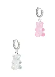 Crystal Haze Nostalgia Bear Silver-plated Hoop Earrings - Pink ONE SIZE