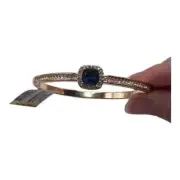 Charter Club Gold Tone Pave Blue Colored Crystal Halo Bangle Bracelet New